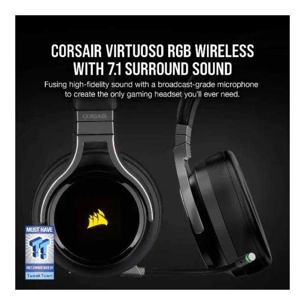 Corsair VIRTUOSO RGB Wireless — Audífonos inalámbricos, 3 conexiones, sonido 7.1, RGB - Negro - Imagen 3