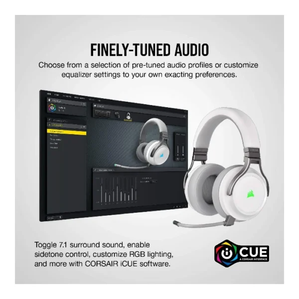 Corsair VIRTUOSO RGB Wireless — Audífonos inalámbricos, 3 conexiones, sonido 7.1, RGB - Blanco - Imagen 9