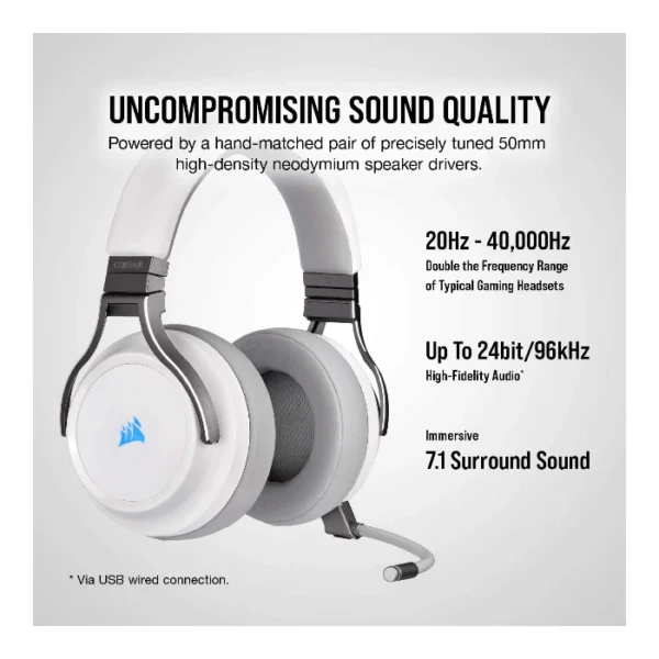 Corsair VIRTUOSO RGB Wireless — Audífonos inalámbricos, 3 conexiones, sonido 7.1, RGB - Blanco - Imagen 2