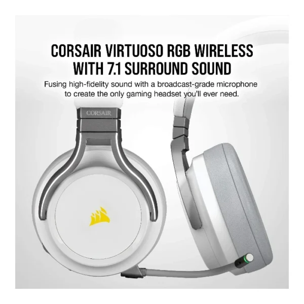 Corsair VIRTUOSO RGB Wireless — Audífonos inalámbricos, 3 conexiones, sonido 7.1, RGB - Blanco - Imagen 3