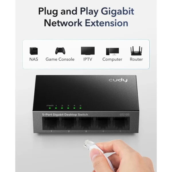Cudy GS105 — Switch | 5 puertos | 10/100/1000 Mbps | Carcasa de Metal - Imagen 3