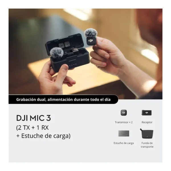 DJI Mic 3 (2 TX + 1 RX + Estuche de Carga) — Kit diseñado para vlogs, entrevistas y producciones - Imagen 2