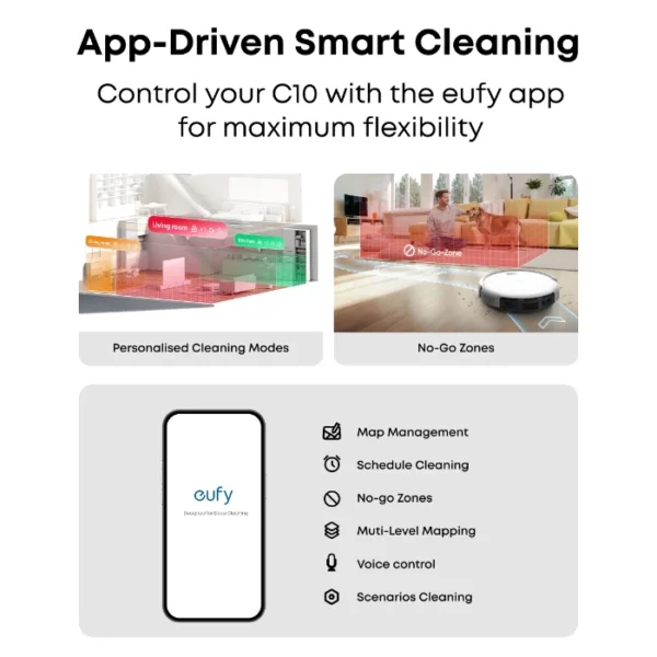 Eufy Robot Vacuum C10 White — Robot aspirador con estación de autovaciado, blanco - Imagen 6