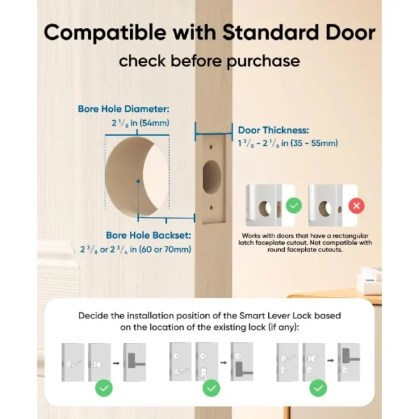 Eufy Smart Lock C33 Satin Nickel — Cerradura inteligente de manija | Níquel - Imagen 6