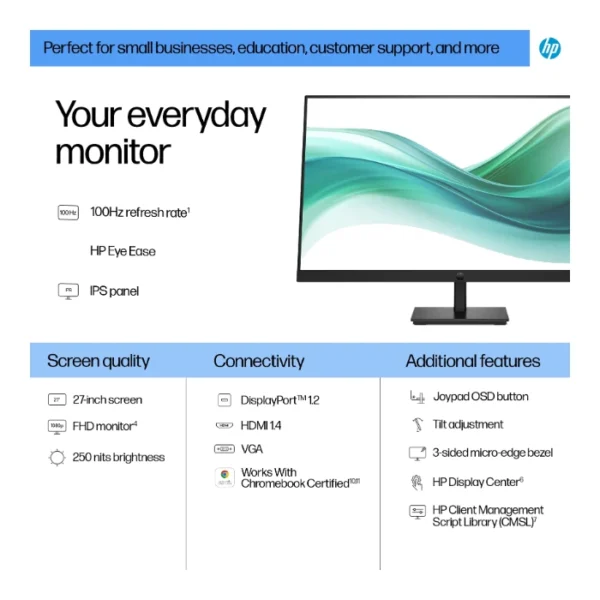 HP Series 3 Pro 327ph Monitor 27" FHD 100Hz IPS, speakers, plano - Imagen 3