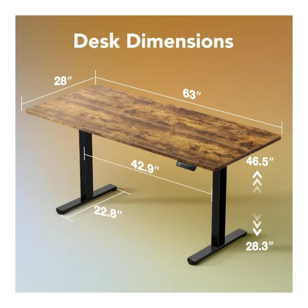 HUANUO Essential Standing Desk — 63" x 28", Escritorio eléctrico de altura ajustable, Café | No se entrega armado - Imagen 2