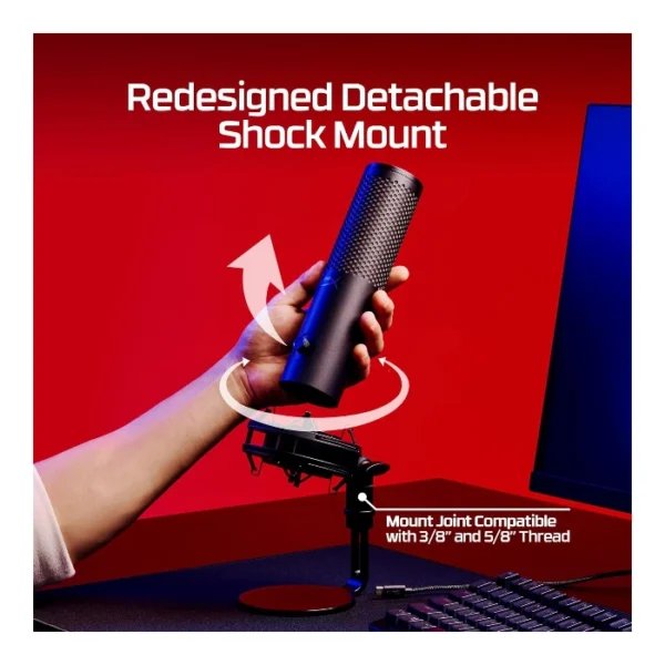 HyperX QuadCast 2 S — Micrófono USB, iluminación RGB, para transmisión y podcasting, soporte de choque removible, negro - Imagen 3