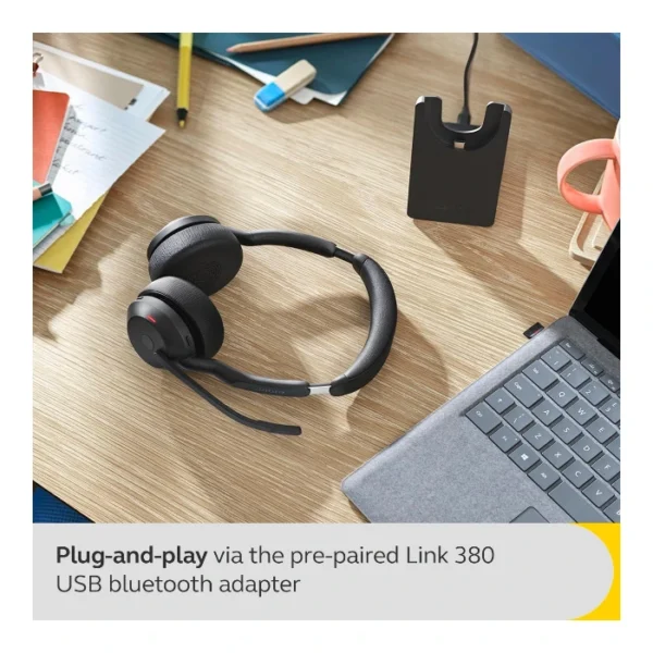 Jabra Evolve2 55 Link380a UC Stereo — Audífonos inalámbricos, ANC, Bluetooth - Imagen 4