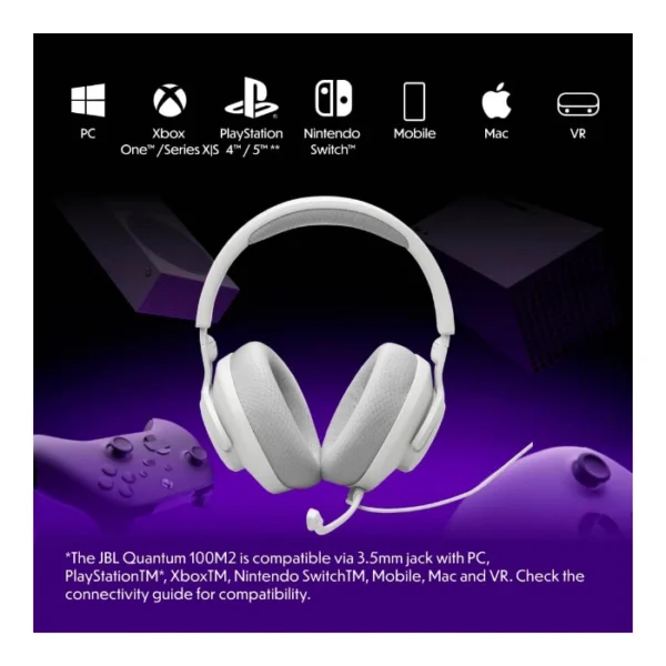 JBL Quantum 100M2 — Auriculares alámbricos | multiplataforma | 3.5mm - Blanco - Imagen 2