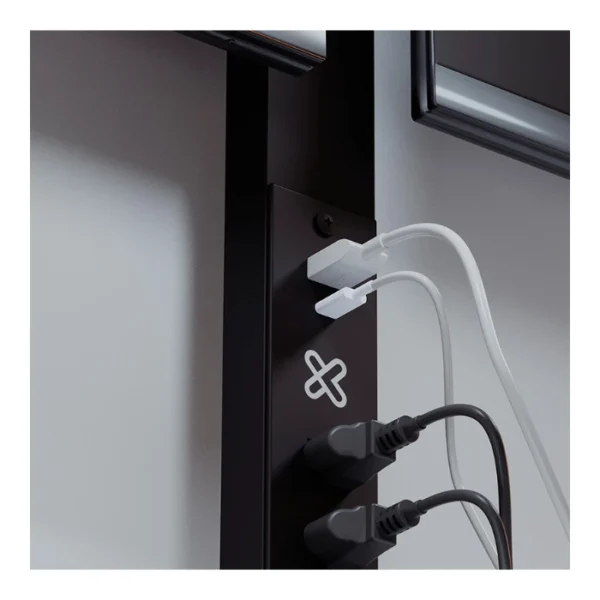 KlipXtreme KMM-510 — Soporte para dos monitores hasta 32" con regleta integrada y puertos USB - Imagen 4