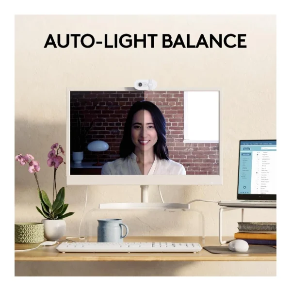 Logitech Brio 100 Webcam, Full HD, micrófono integrado, tapa de privacidad - Blanco - Imagen 3