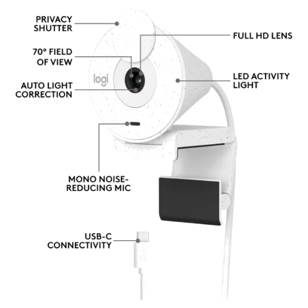 Logitech Brio 300 Webcam Full HD, 2MP, conexión USB-C - Blanco - Imagen 6