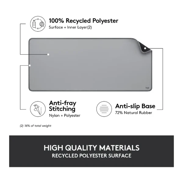 Logitech Desk Mat Studio Series — Mouse pad 30 x 70 cm - Gris - Imagen 5