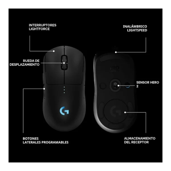 Logitech G PRO 2 LIGHTSPEED — Mouse inalámbrico, 32K DPI, HERO 2 - Negro - Imagen 4