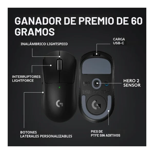 Logitech G PRO X SUPERLIGHT 2 — Mouse LIGHTSPEED, HERO 2 Sensor, 32K DPI - Imagen 4