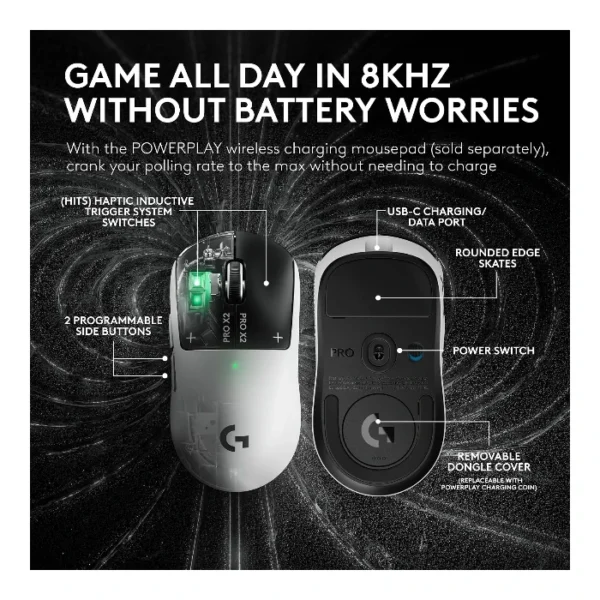 Logitech G PRO X2 SUPERSTRIKE Mouse inalámbrico, HERO 2, customizable click haptics - Blanco - Imagen 3