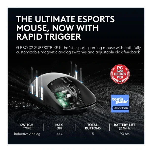 Logitech G PRO X2 SUPERSTRIKE Mouse inalámbrico, HERO 2, customizable click haptics - Blanco - Imagen 7
