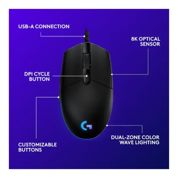 Logitech G203 RGB — Mouse Gaming con cable, LIGHTSYNC - Negro - Imagen 2