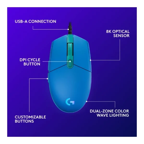 Logitech G203 RGB — Mouse Gaming con cable, LIGHTSYNC - Azul - Imagen 2