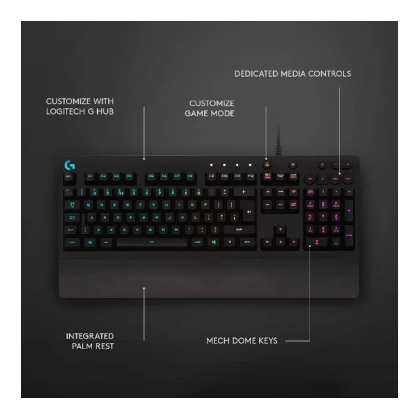 Logitech G213 Prodigy — Teclado Membrana, RGB, con cable, inglés - Negro - Imagen 3