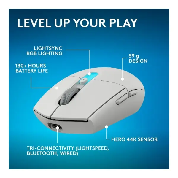 Logitech G305 X SUPERLIGHT Mouse inalámbrico 2.4 GHz/Bluetooth/USB-C, 59g, 44K DPI - Blanco - Imagen 8