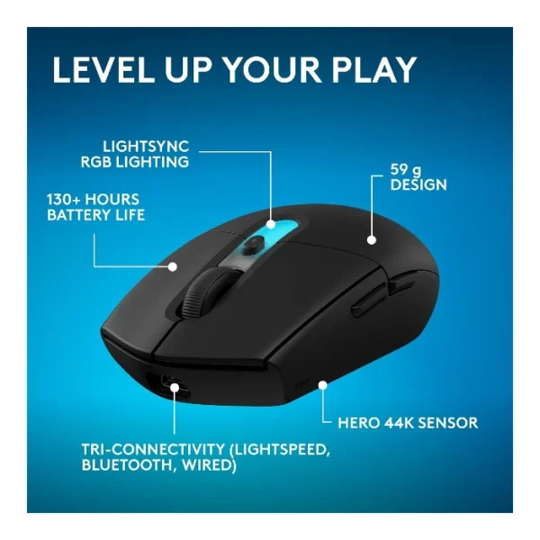 Logitech G305 X SUPERLIGHT Mouse inalámbrico 2.4 GHz/Bluetooth/USB-C, 59g, 44K DPI - Negro - Imagen 8