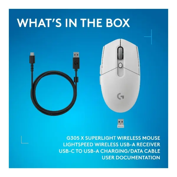 Logitech G305 X SUPERLIGHT Mouse inalámbrico 2.4 GHz/Bluetooth/USB-C, 59g, 44K DPI - Blanco - Imagen 12