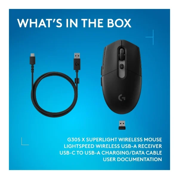 Logitech G305 X SUPERLIGHT Mouse inalámbrico 2.4 GHz/Bluetooth/USB-C, 59g, 44K DPI - Negro - Imagen 12