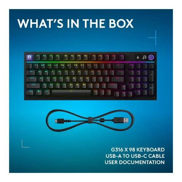 Logitech G316 X 98% — Teclado mecánico, alámbrico, hot-swappable, GL Tactile, inglés, negro - Imagen 11