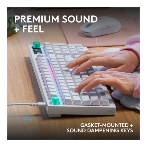 Logitech G316 X 98% White — Teclado mecánico, alámbrico, hot-swappable, GL Tactile, inglés, blanco - Imagen 3