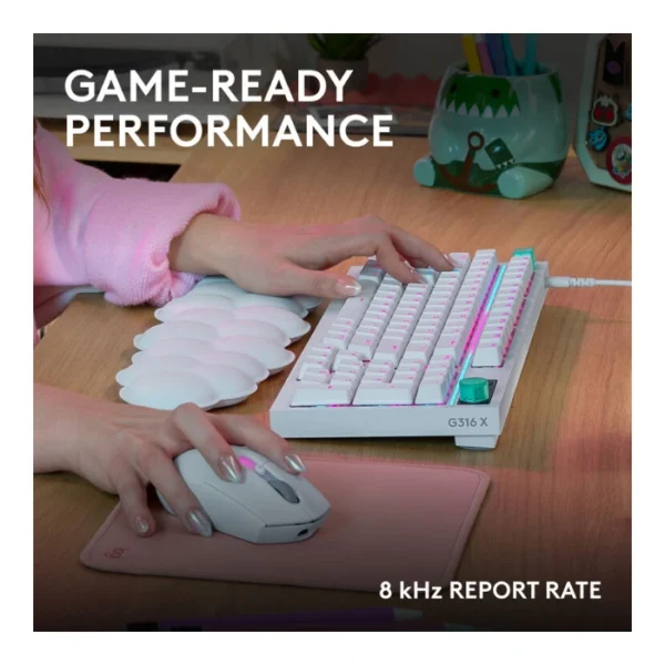 Logitech G316 X 98% White — Teclado mecánico, alámbrico, hot-swappable, GL Tactile, inglés, blanco - Imagen 2