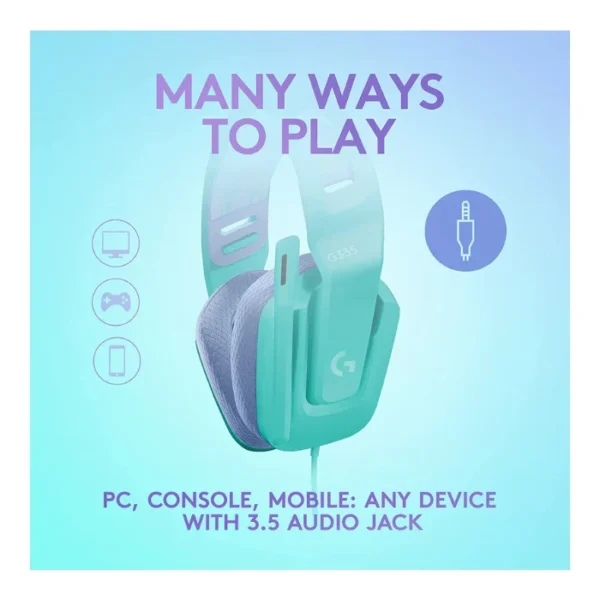 Logitech G335 — Audífono con cable, 3.5mm, multiplataforma - Menta - Imagen 5