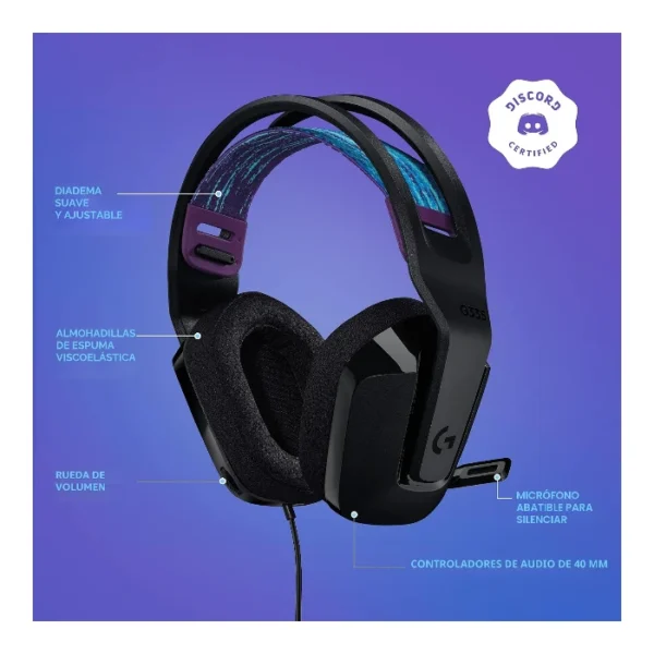 Logitech G335 — Audífono con cable, 3.5mm, multiplataforma - Negro - Imagen 5