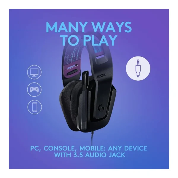 Logitech G335 — Audífono con cable, 3.5mm, multiplataforma - Negro - Imagen 2