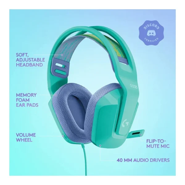 Logitech G335 — Audífono con cable, 3.5mm, multiplataforma - Menta - Imagen 2