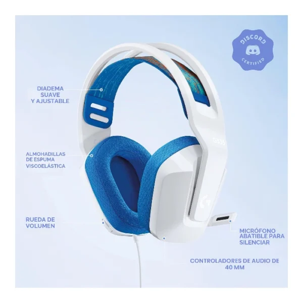 Logitech G335 — Audífono con cable, 3.5mm, multiplataforma - Blanco - Imagen 6