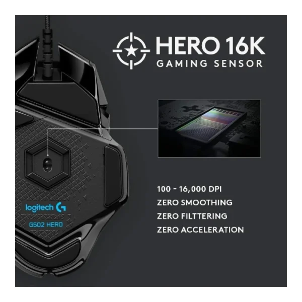 Logitech G502 HERO — Mouse cableado, HERO 25K, RGB, peso ajustable - Imagen 6