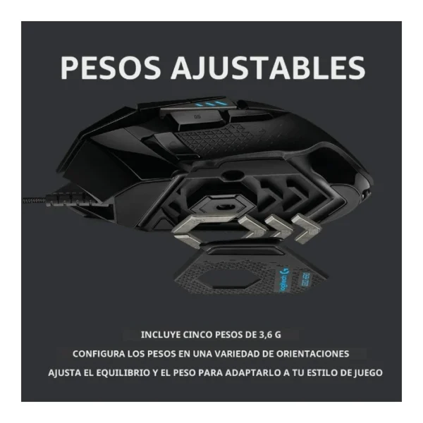 Logitech G502 HERO — Mouse cableado, HERO 25K, RGB, peso ajustable - Imagen 3