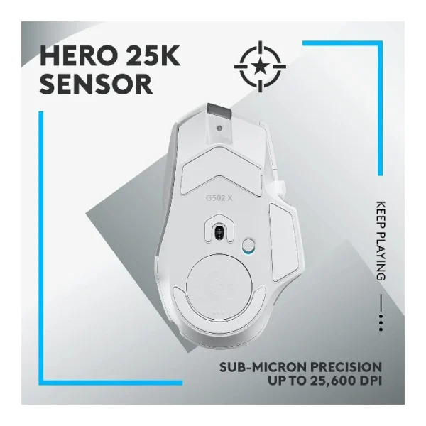 Logitech G502 X LIGHTSPEED White — Mouse inalámbrico, Sensor HERO 25K, Interruptores LIGHTFORCE, Blanco - Imagen 4