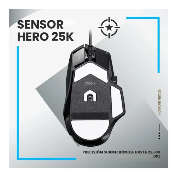 Logitech G502 X — Mouse alámbrico, Sensor HERO 25K, Interruptores LIGHTFORCE - Negro - Imagen 3