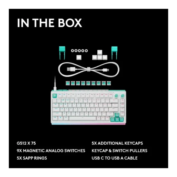 Logitech G512 X 75 Teclado mecánico, alámbrico, dual swap, GL Tactile, inglés - Blanco - Imagen 9