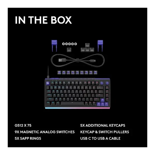 Logitech G512 X 75 Teclado mecánico, alámbrico, dual swap, GL Tactile, inglés - Negro - Imagen 9