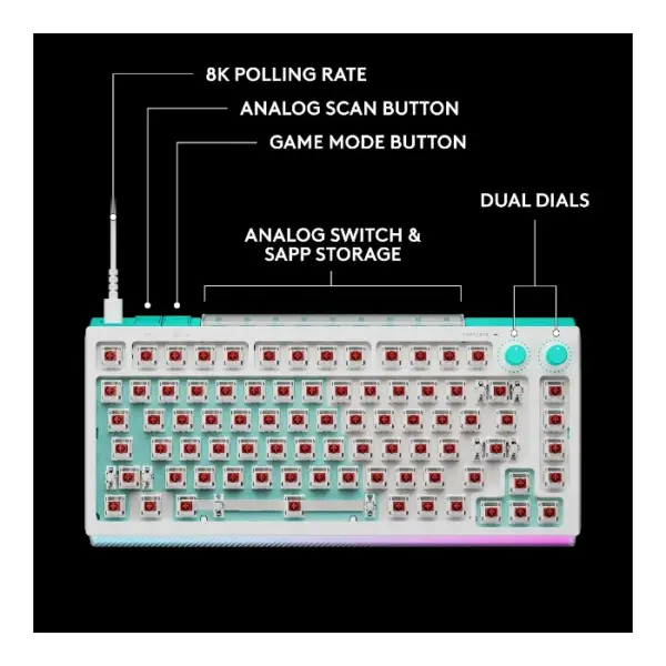 Logitech G512 X 75 Teclado mecánico, alámbrico, dual swap, GL Tactile, inglés - Blanco - Imagen 2