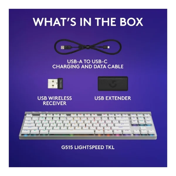 Logitech G515 LIGHTSPEED TKL — Teclado mecánico, inalámbrico, tri-mode, táctil, inglés - Blanco - Imagen 7