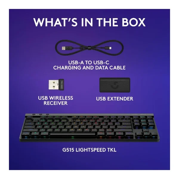 Logitech G515 LIGHTSPEED TKL — Teclado mecánico, inalámbrico, tri-mode, táctil, inglés - Negro - Imagen 7