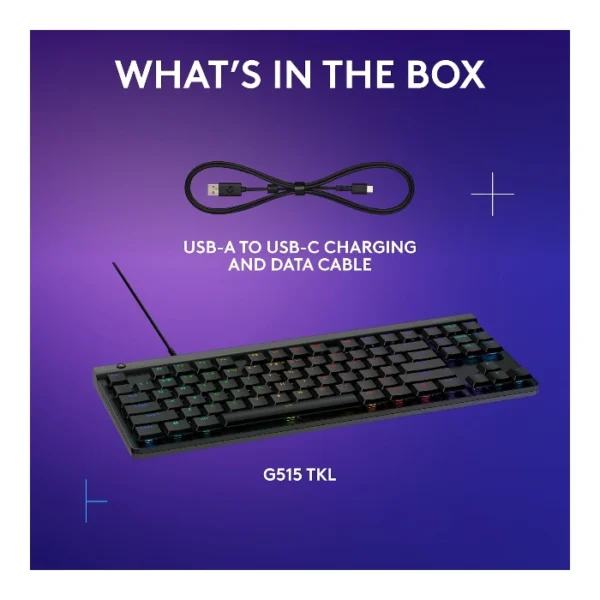 Logitech G515 TKL — Teclado mecánico, alámbrico, RGB, switch táctil, inglés - Negro - Imagen 7