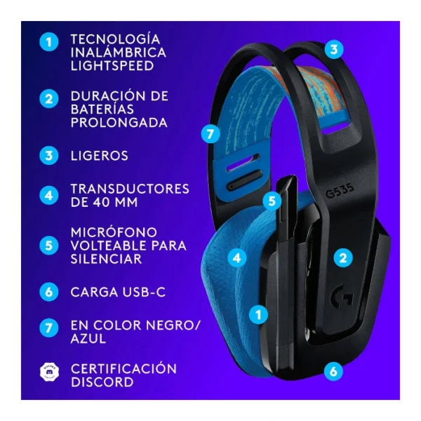 Logitech G535 LIGHTSPEED — Audífonos inalámbricos, para PC, PS4 y PS5, Azul - Imagen 6