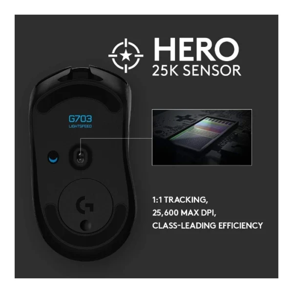 Logitech G703 LIGHTSPEED — Mouse Inalámbrico, 25K Sensor, PowerPlay Compatible - Negro - Imagen 6