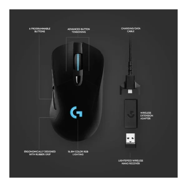 Logitech G703 LIGHTSPEED — Mouse Inalámbrico, 25K Sensor, PowerPlay Compatible - Negro - Imagen 2