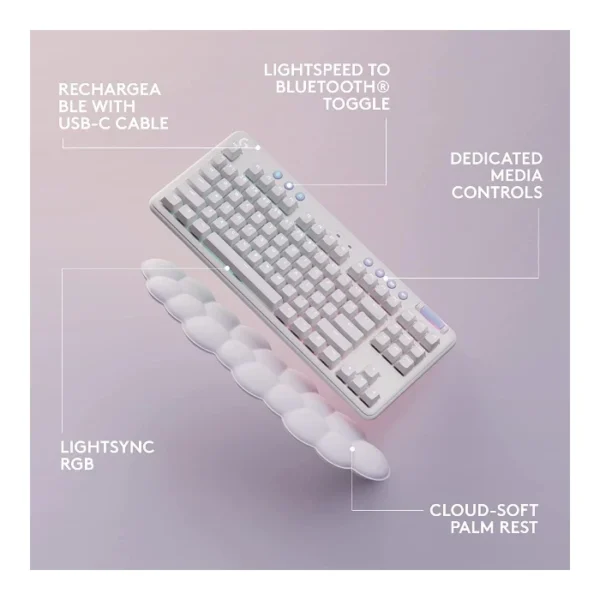 Logitech G715 TKL Aurora — Teclado inalámbrico, mecánico, LIGHTSPEED, Táctil, inglés - Imagen 4